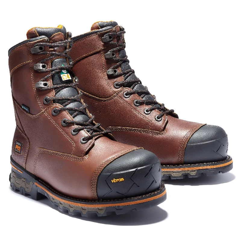 Men's work & safety boots with a quick - lace system for easy on and offTimberland Pro 8" Brown Composite Toe Boondock TB089646