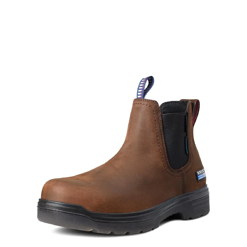 Brown Chelsea boots for menTurbo Carbon-Toe Waterproof USA Assembled Chelsea Work Boot Barley Brown