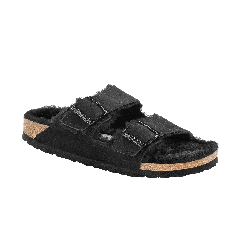 Men's sandals with a removable insole for cleaningArizona Shearling Black Suede Leather/Shearling