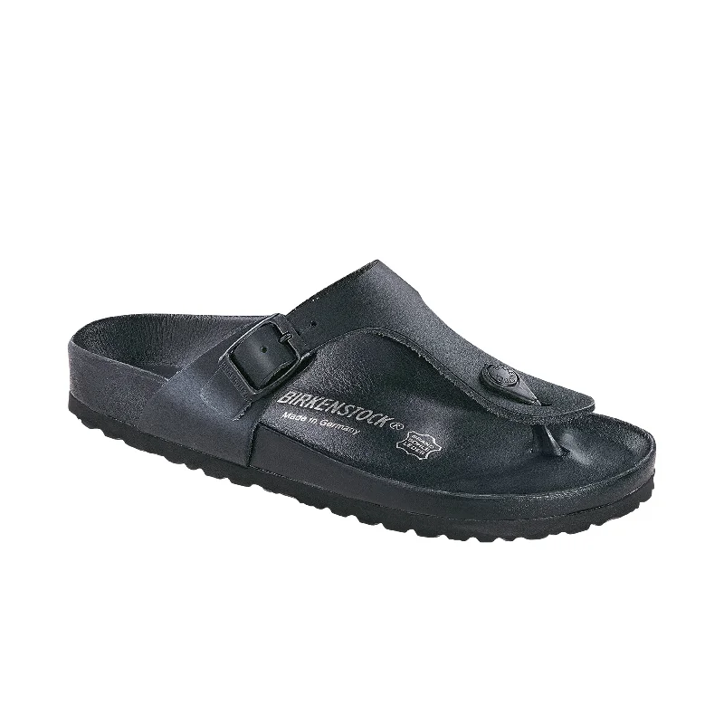 Men's sandals with a perforated leather upper for ventilationGizeh Black Exquisite Smooth Leather