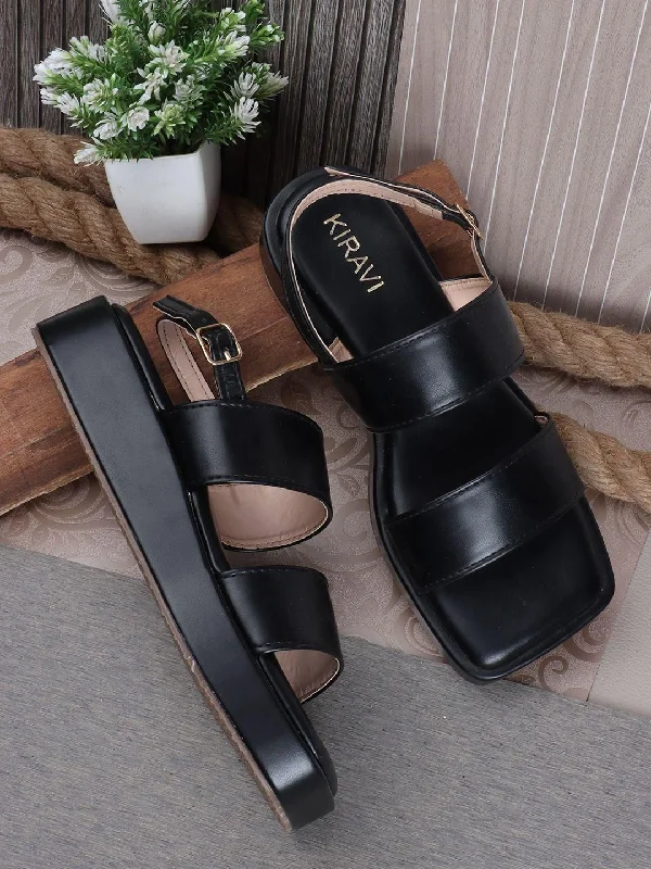 Men's sandals with a wide strap for supportKiravi Back Closed Buckle Black Sandals