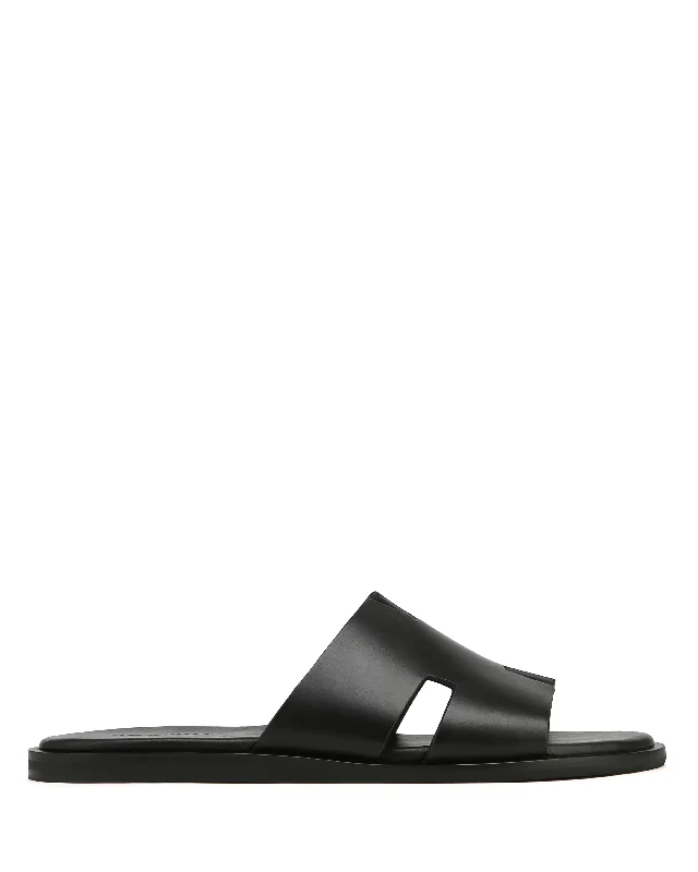 Men's sandals with a wide strap for supportLeon Black Leather