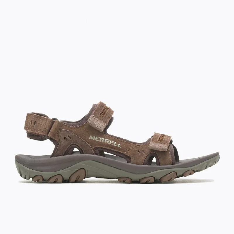 Men's sandals with a perforated leather upper for ventilationMerrell Huntington Leather Convertible - Men's