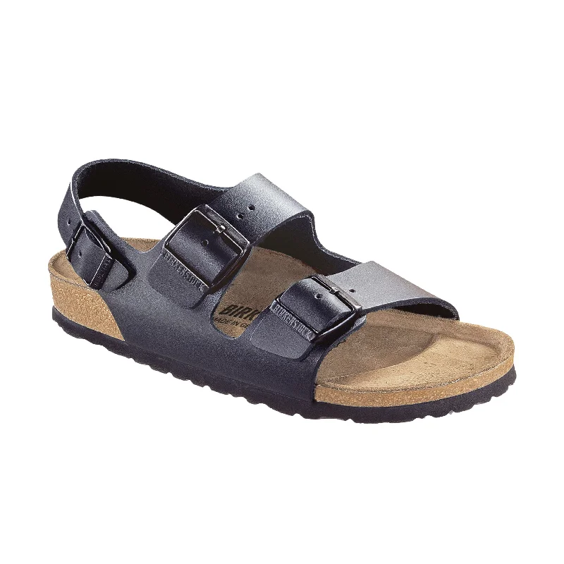 Men's sandals with a padded heelMilano Black Smooth Leather