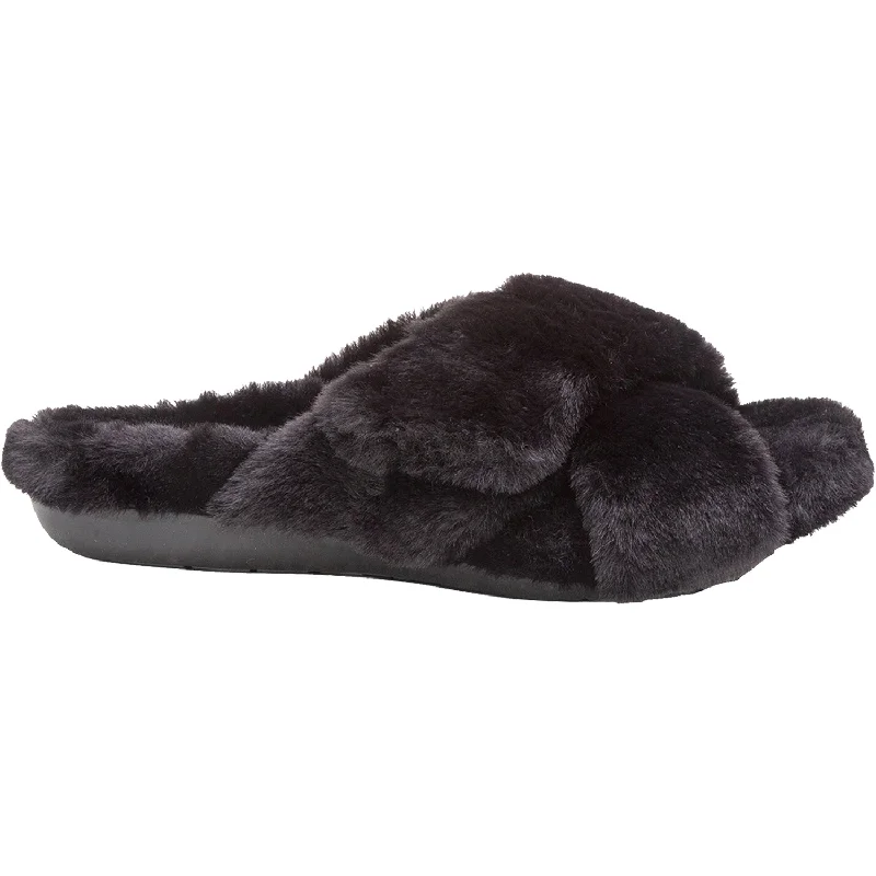 Men's sandals with a perforated leather upper for ventilationWomen's Aetrex Penelope Black Faux Fur