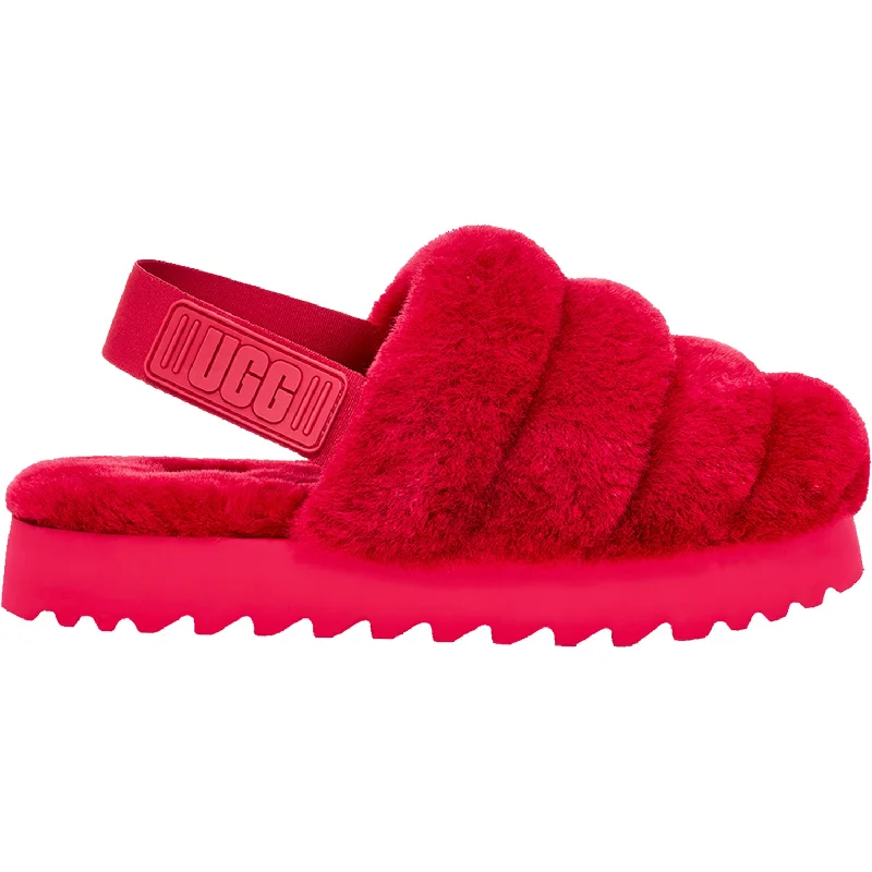 Men's sandals with a padded heelWomen's UGG Super Fluff Ribbon Red Sheepskin