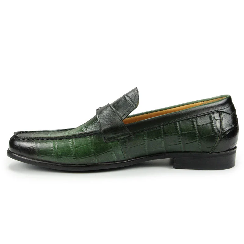 Men's loafers with a low - heeled designThe Coccodrillo - Alligator print Leather Loafers for Men