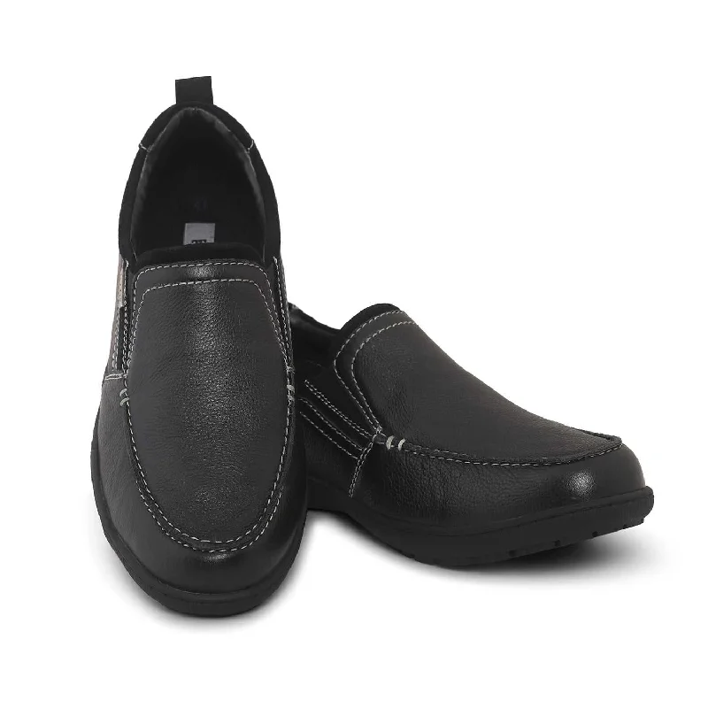 Men's casual shoes with a rubber toe cap for protectionEzok Men Black Leather Slipon Shoes