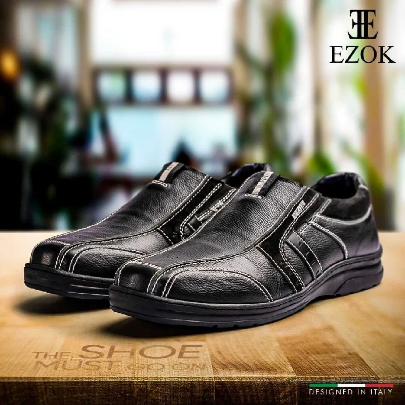 Men's casual shoes with a contrast sole colorEzok Men Genuine Leather Slip-Ons Shoes