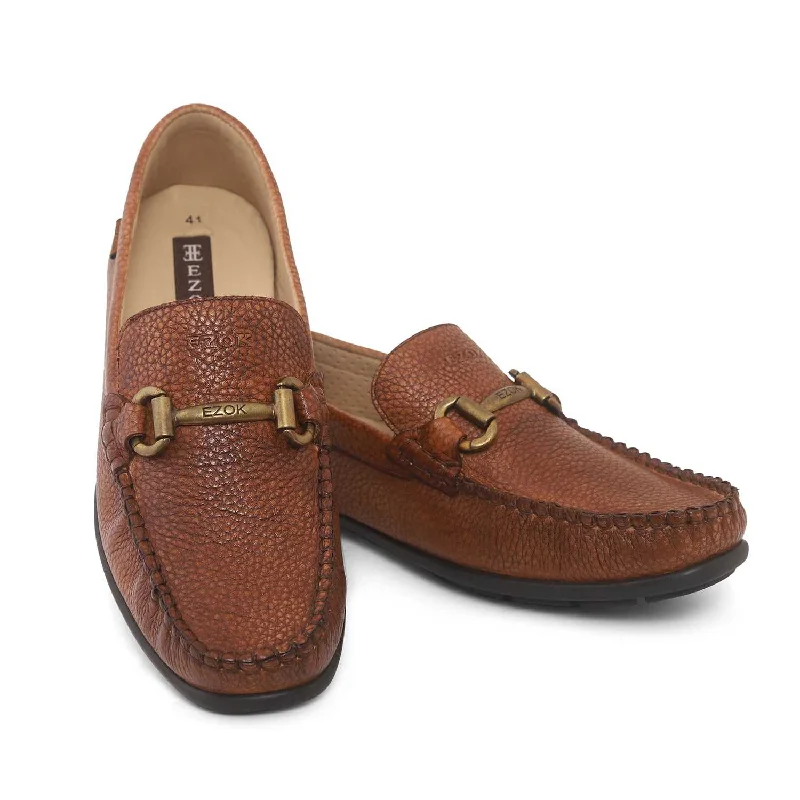 Men's casual shoes with a floral print for a unique styleEzok Mens Tan Moccasin Driving Leather Loafers