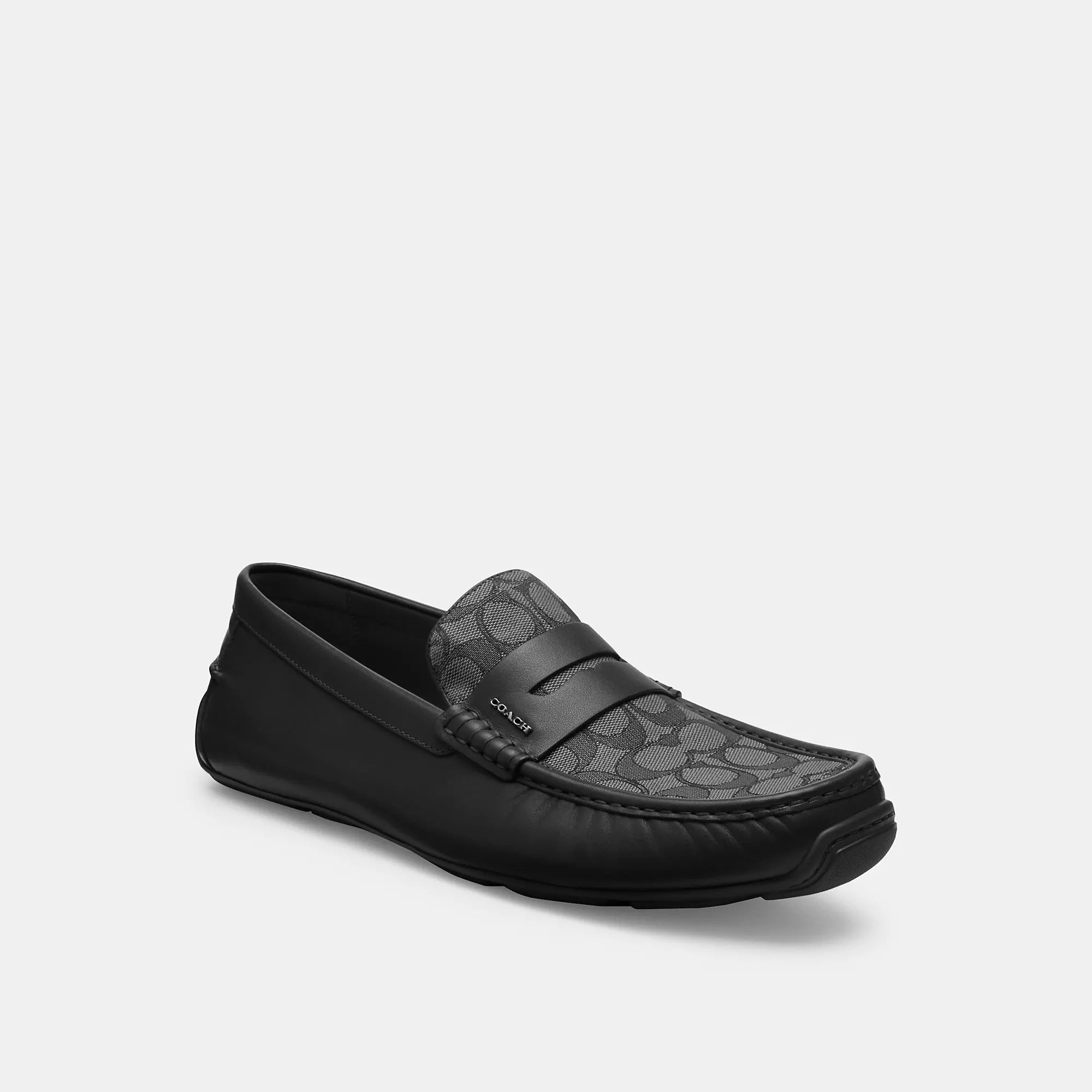 Men's loafers with a leather lacing systemCoach Outlet Liam Driver In Signature Jacquard