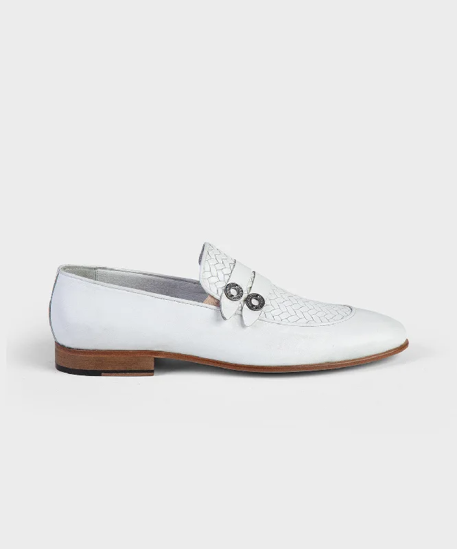 Men's loafers with a leather lacing systemWhite Woven Loafers