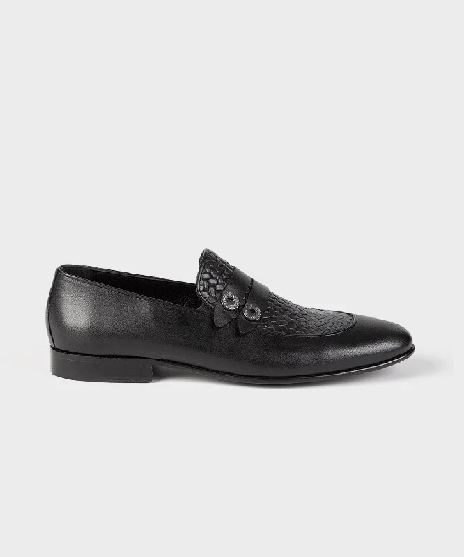 Men's loafers with a pointed toe for a stylish appearanceBlack Woven Loafers