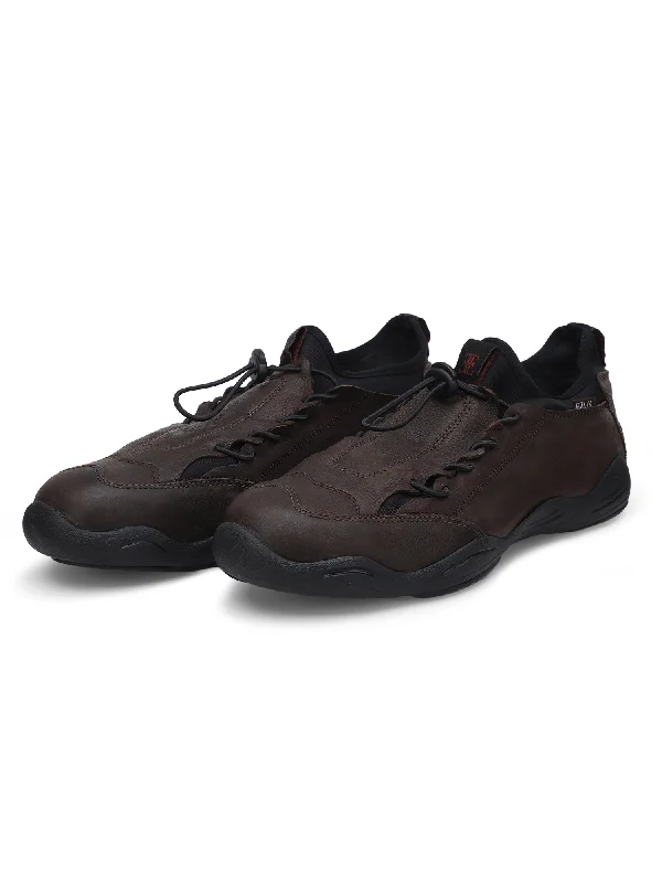 Men's casual shoes with a padded heel for comfortEzok Brown Casual Nubuck Leather Men Sneakers