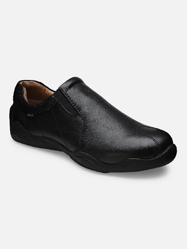 Men's casual shoes with a padded heel for comfortEzok Men Black Leather Casual Shoes