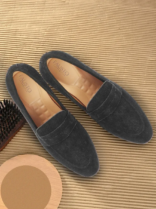 Men's casual shoes with a soft insole for cushioningMen Black Suede Leather Penny Loafer Shoes