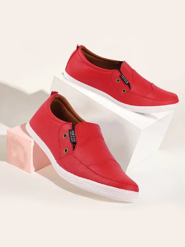 Men's loafers with a tassel front for a classic lookMen Red Casual Slip-On Loafers