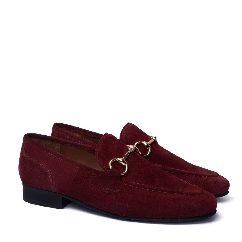 Men's loafers with a pointed toe for a stylish appearanceFlexible Back Comfortable Loafer in Red Suede Leather