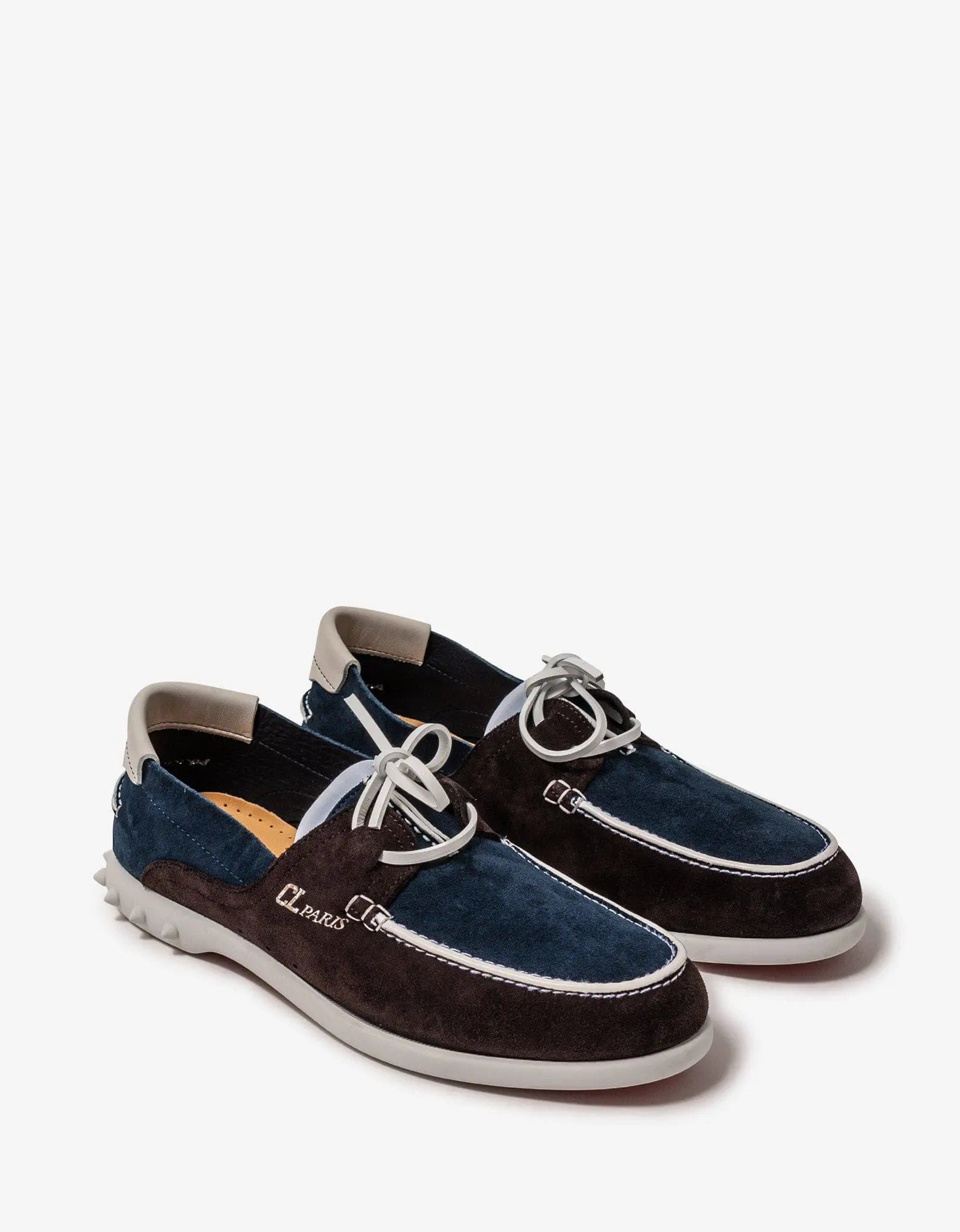 Men's loafers with a removable insole for cleaningChristian Louboutin Geromoc Navy & Brown Suede Leather Loafers