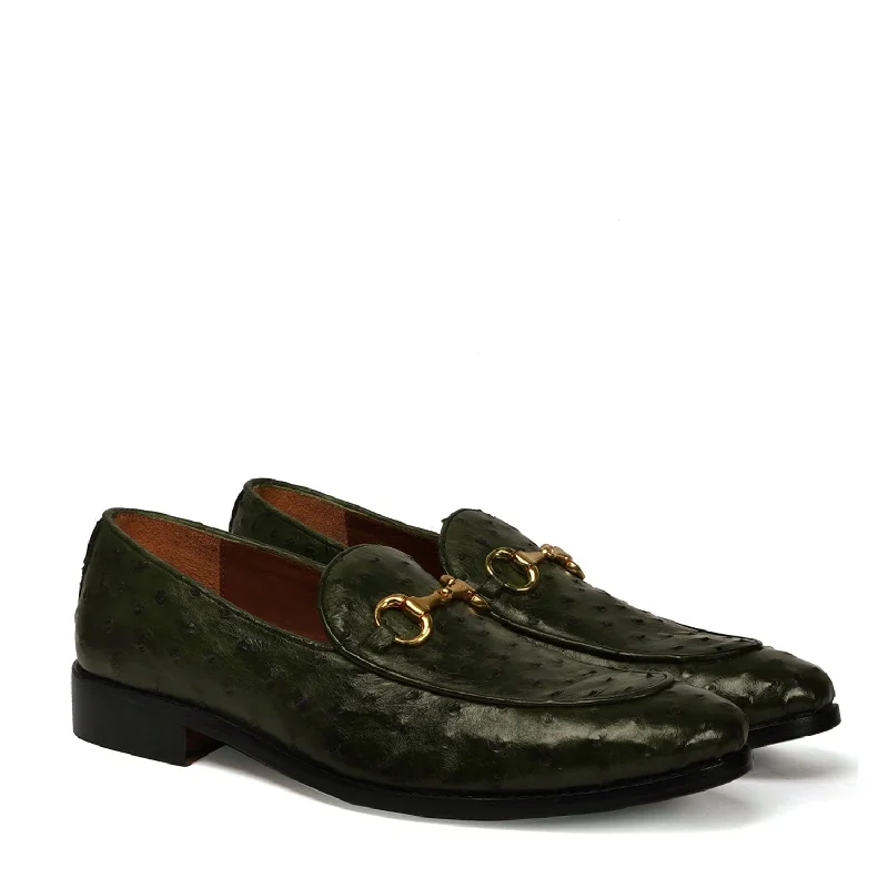 Men's loafers with a tassel front for a classic lookGreen Loafer Exclusive Authentic Ostrich Leather with Horse-Bit Buckle