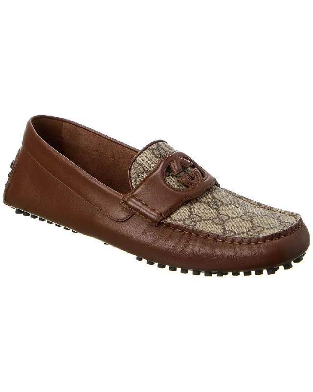 Men's loafers with a memory foam insoleGucci Interlocking G GG Supreme Canvas & Leather Driver