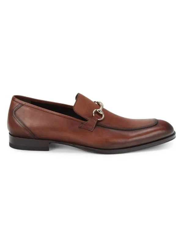 Men's loafers in a neutral color like black or brownMen's Apron Toe Leather Bit Loafers In Dark Cognac