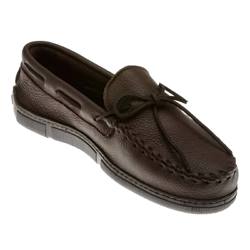 Men's loafers with a flexible sole for easy movementMen's Moosehide Hardsole Moccasin In Chocolate