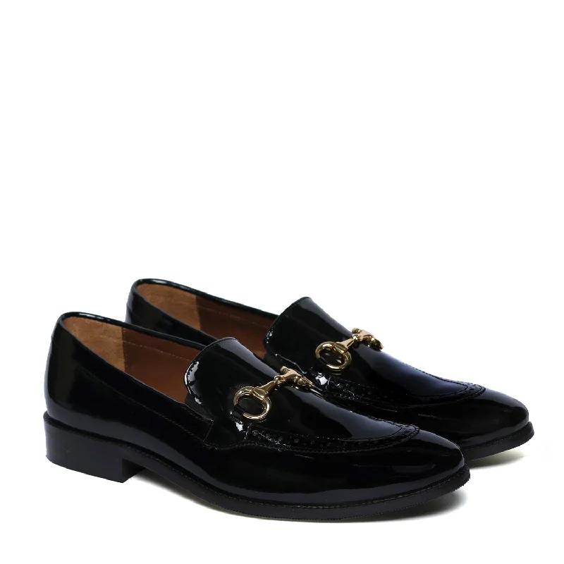 Suede men's loafers for a soft and luxurious feelPenny Loafer with Horse Bit Buckle Detailing Black Patent Leather