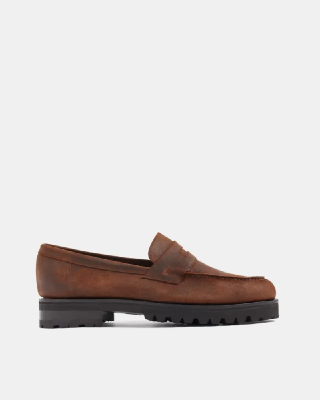 Men's loafers with a low - heeled designBrown Waxed Suede Waterfproof Loafer