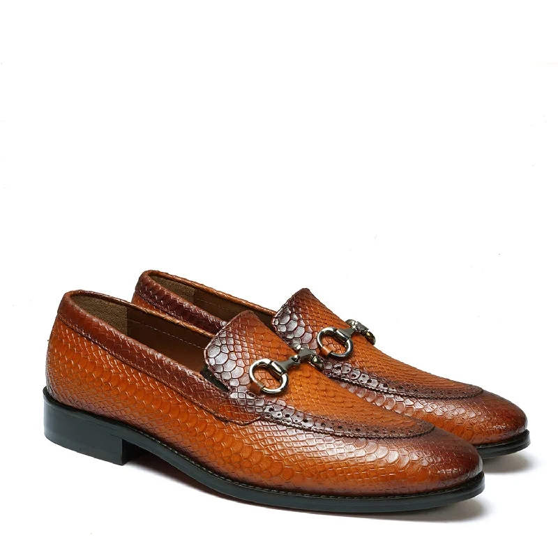 Men's loafers with a memory foam insoleSnake Skin Textured Loafer with Horse-Bit Buckle Detailing