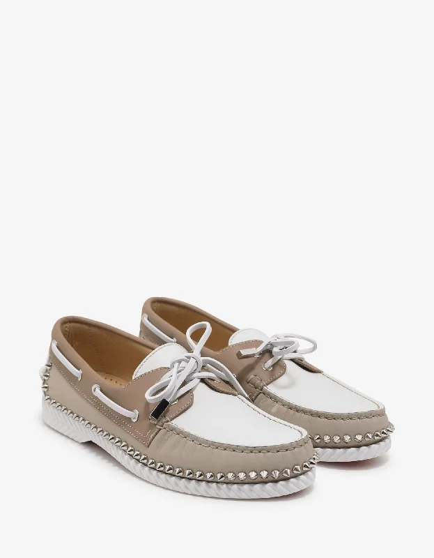 Men's leather loafers with a penny slotChristian Louboutin Steckel Colombe Beige Boat Shoes