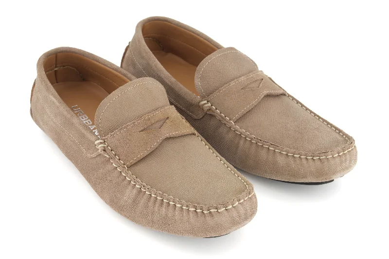 Men's loafers with a leather lacing systemPortofino Driving Loafers - Creme Suede