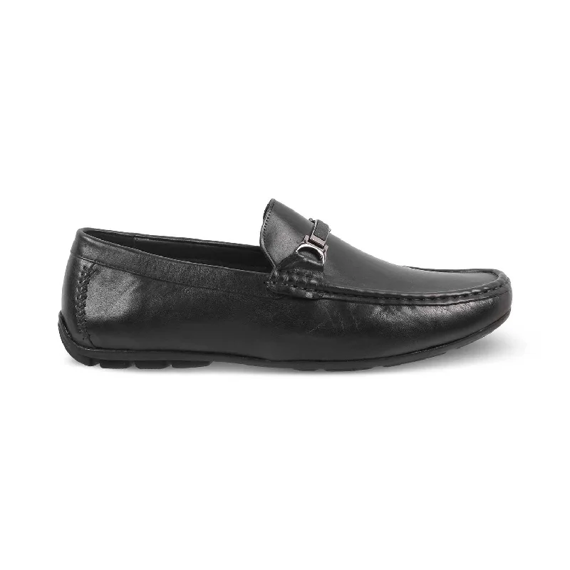 Men's loafers with a stretchy side panel for a better fitThe Cegold Black Men's Leather Driving Loafers Tresmode