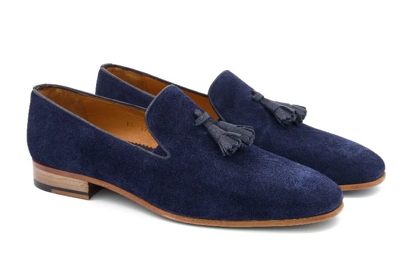 Men's leather loafers with a penny slotThe Diamanté Suede Loafers - Sapphire Blue