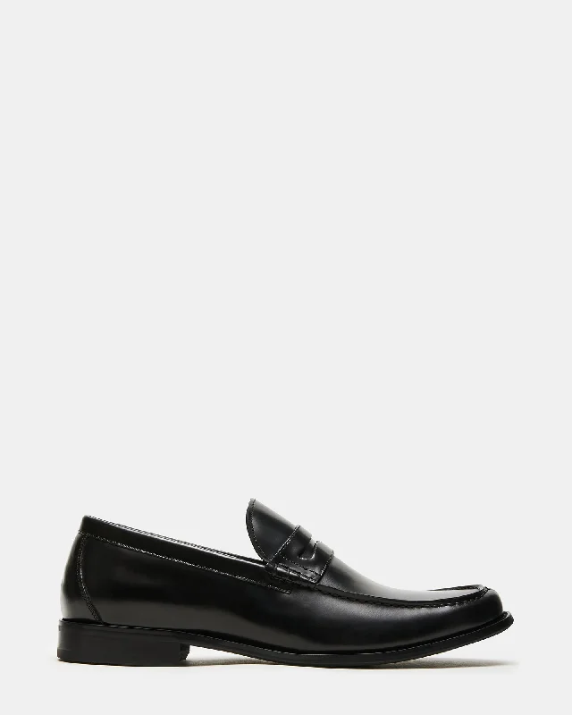 Men's loafers with a leather lacing systemTROYE BLACK LEATHER