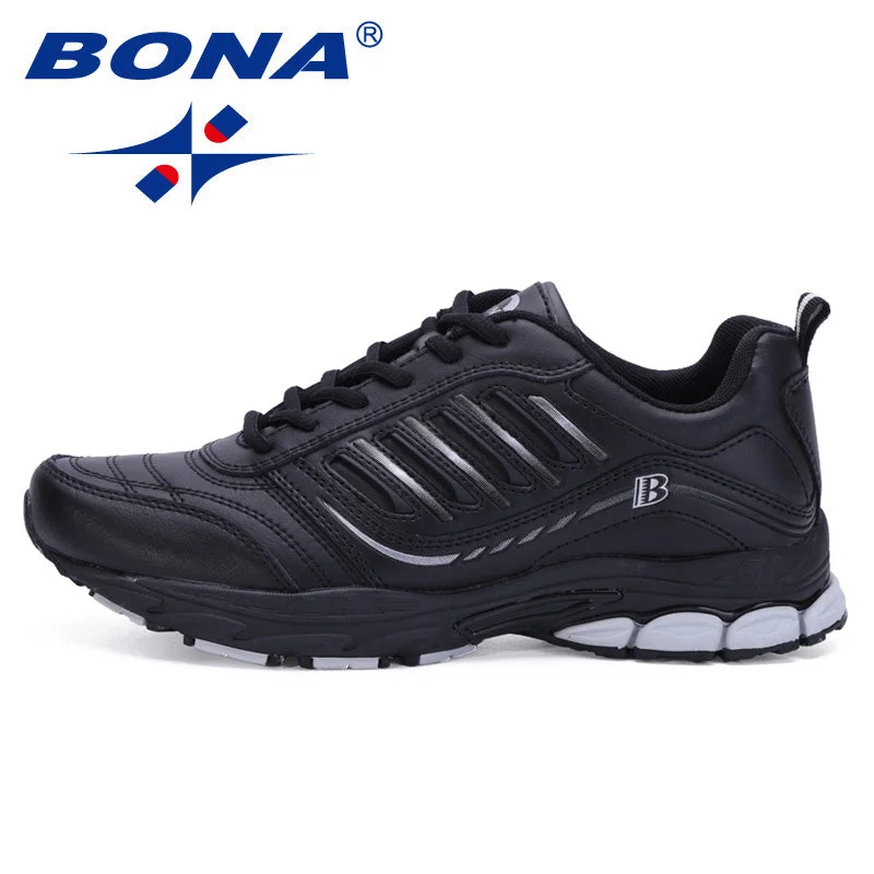 Men's sneakers with a perforated leather upper for ventilationBONA New Most Popular Style Men Running Shoes Outdoor Walking Sneakers Comfortable Athletic Shoes Men  For Sport Free Shipping