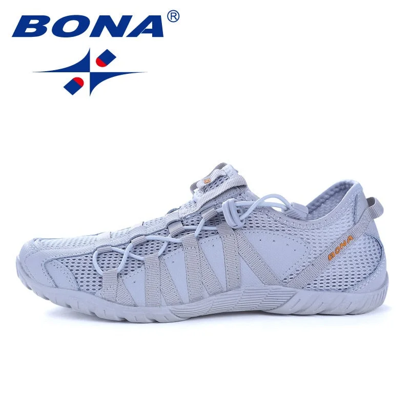 Leather men's sneakers with a low - top designBONA New Popular Style Men Running Shoes Lace Up Athletic Shoes Outdoor Walkng jogging Sneakers Comfortable Fast Free Shipping