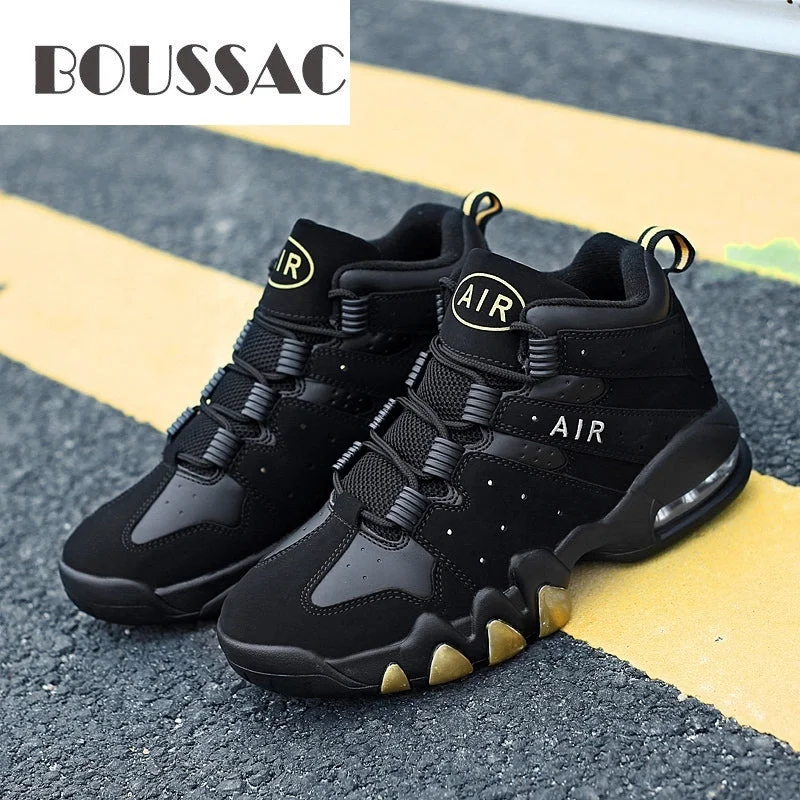 Men's sneakers with a padded collar and tongueBOUSSAC Basketball Shoes High-top Sports Air Cushion Jordan Retro Basketball Athletic Mens Shoes Comfortable Breathable Sneakers