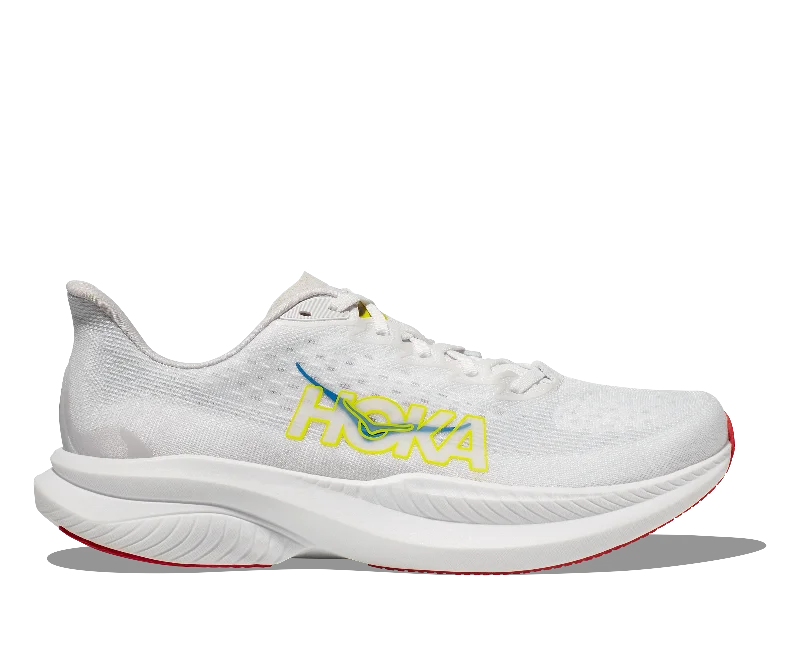 Men's running shoes with a wide toe box for comfortMen's Hoka Mach 6 (White/Nimbus Cloud)