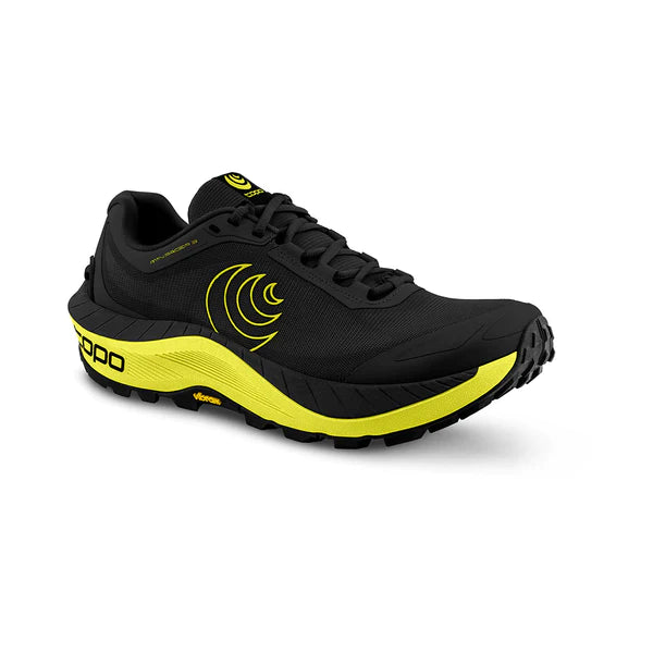 Men's running shoes with a speed - lacing systemTopo Mountain Racer 3 Mens Trail Running Shoe - Black/Lime