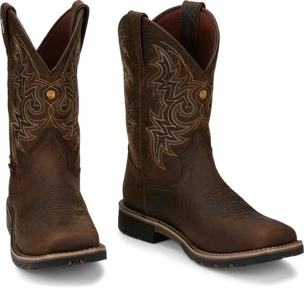 Men's cowboy boots with a distressed leather finishJustin Fireman 11" Waterproof Western Work Boot