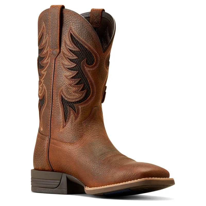 Men's cowboy boots with a rubber sole for tractionAriat Men's Cowpuncher VentTek Brown Oiled Rowy Square Toe Cowboy Boots 10051035