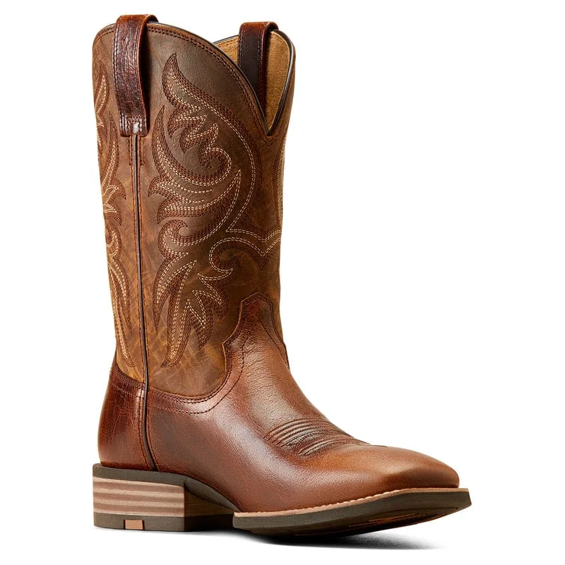 Western - style men's cowboy boots with intricate stitchingAriat Men's Slingshot Beasty Brown/Rugged Tan Square Toe Cowboy Boots 10050936