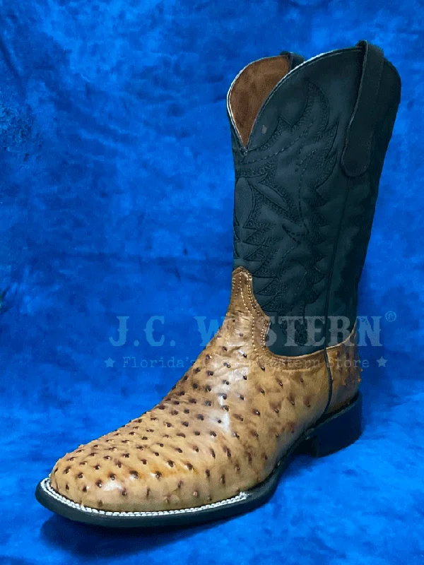 Men's cowboy boots with a suede shaftCircle G L6051 Mens Ostrich Embroidery Square Toe Boot Black And Tan