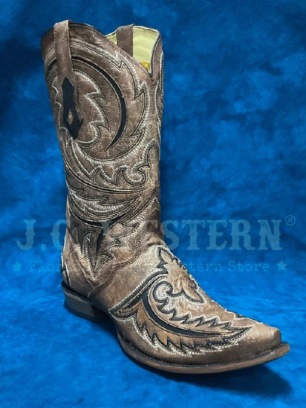 Men's cowboy boots with a concho belt detailCorral C4075 Mens Inlay Embroidery Triad Western Boots Brown