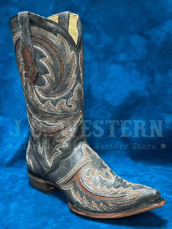 Vintage - style men's cowboy boots with a square toeCorral C4076 Mens Inlay Embroidery Triad Western Boots Grey