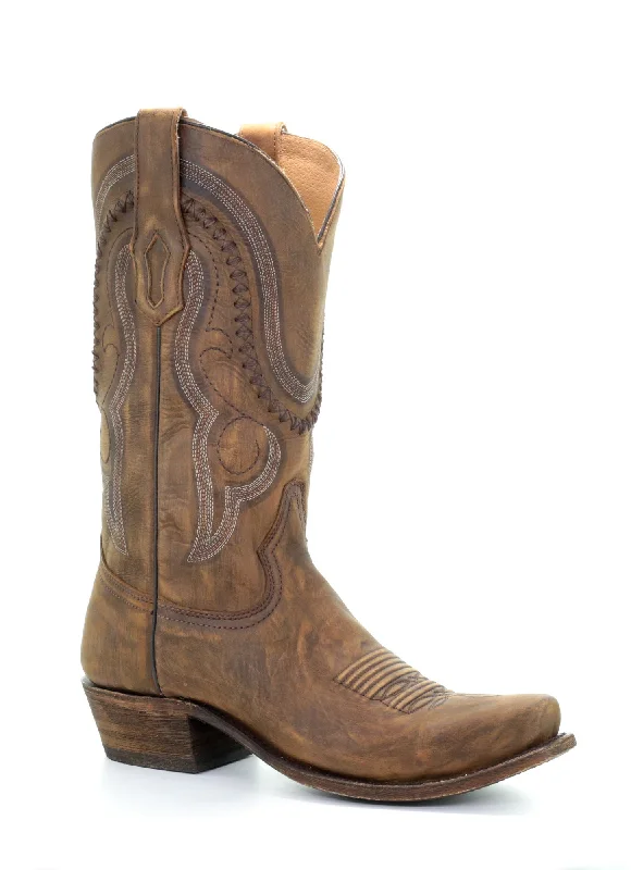 Western - style men's cowboy boots with intricate stitchingCorral Mens Gold Cowhide Leather Cowboy Boots