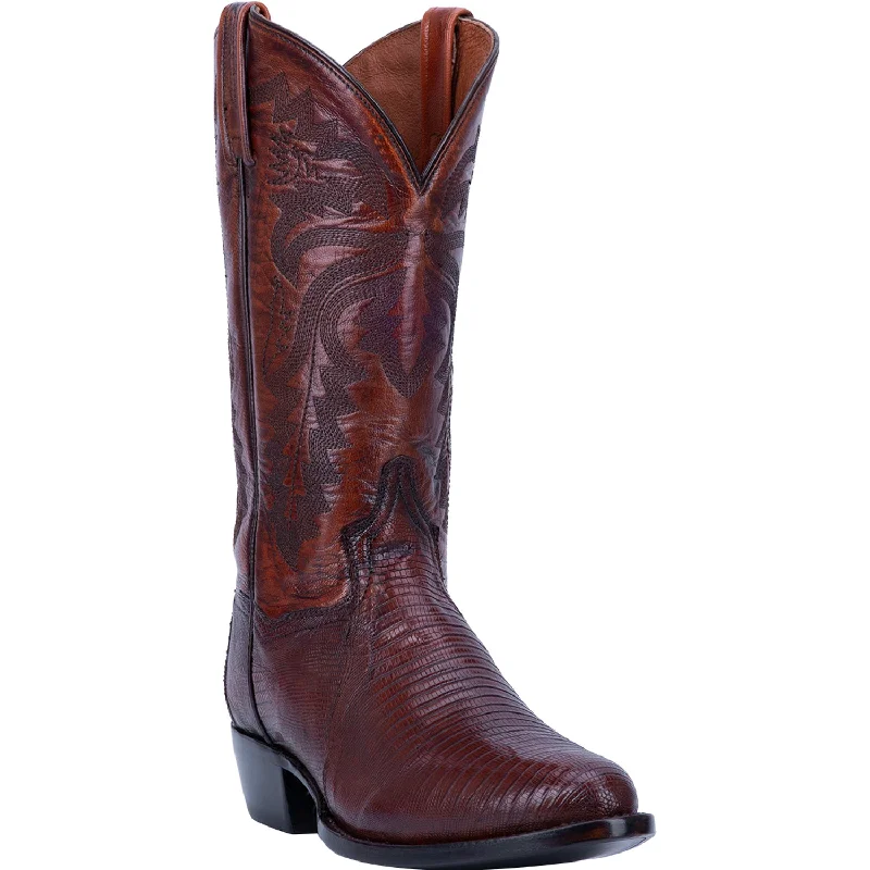 Men's cowboy boots with a silver - toned buckleDan Post Mens Tan Cowboy Boots Lizard Skin R Toe