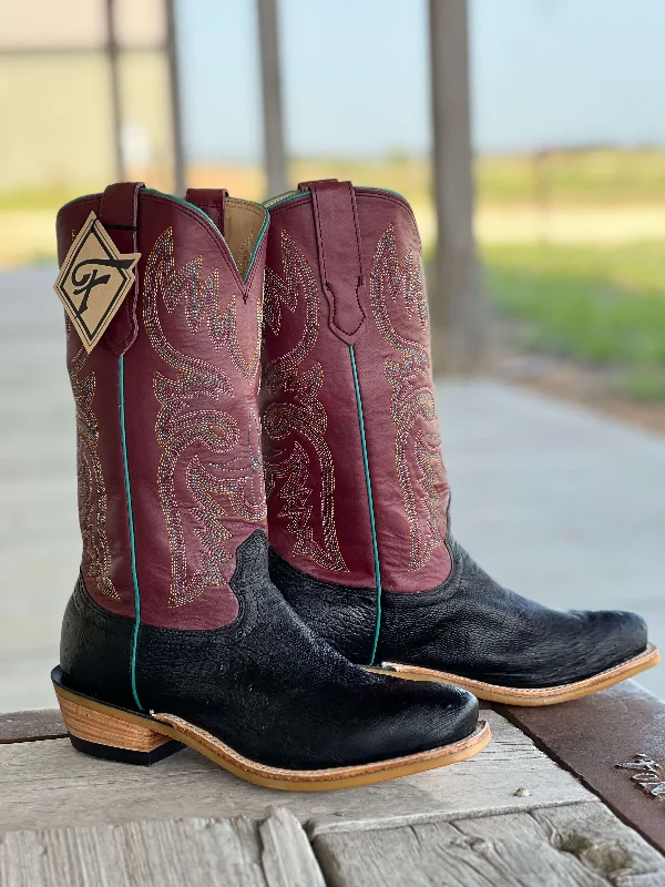 Men's cowboy boots with a concho belt detailFenoglio Boot Co. | Black Smooth Ostrich Boot