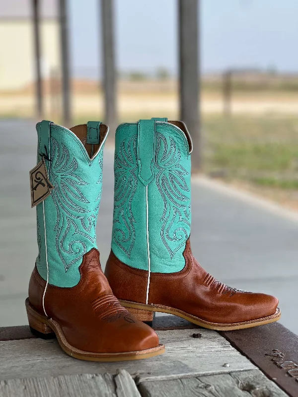 Western - style men's cowboy boots with intricate stitchingFenoglio Boot Co. | Cognac Oiled Pull Up Boot